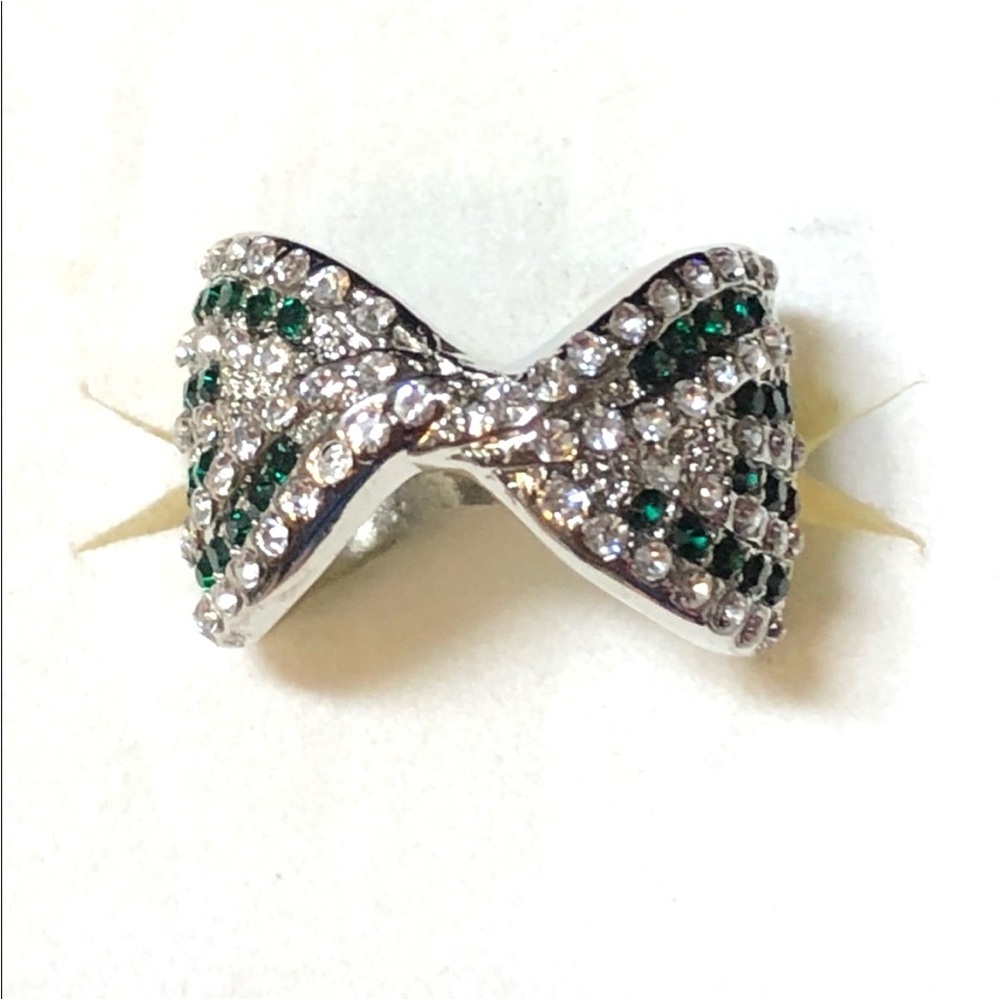 New Sterling silver white topaz & emerald bow ring 6.5